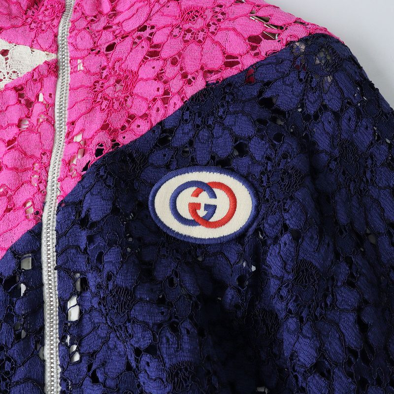 美品 グッチ GUCCI Lace Interlocking GG Patch Track Jacket 総レース