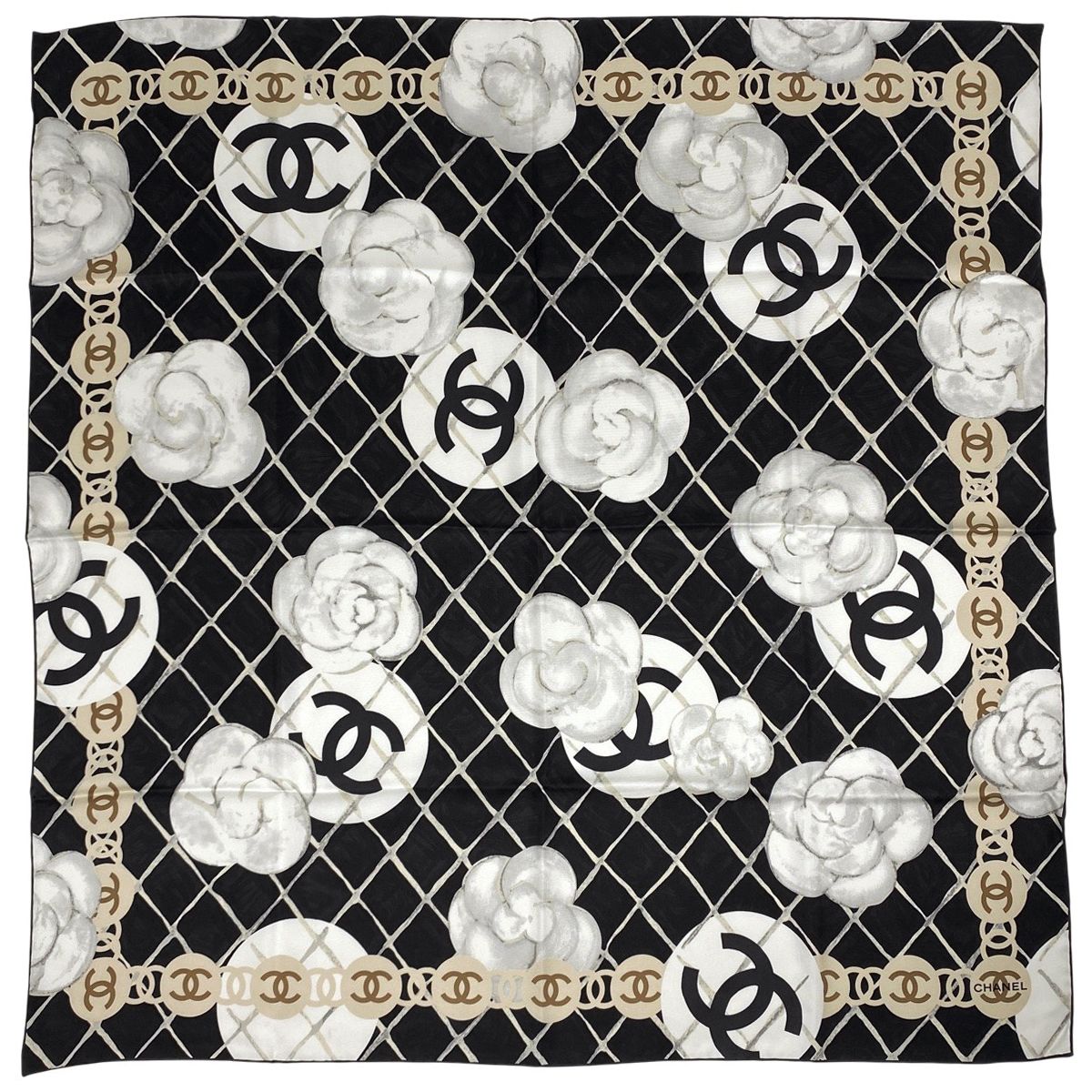 エルメス HERMES カメリア スカーフ ココマーク スカーフ シルク ブラック ホワイト レディース