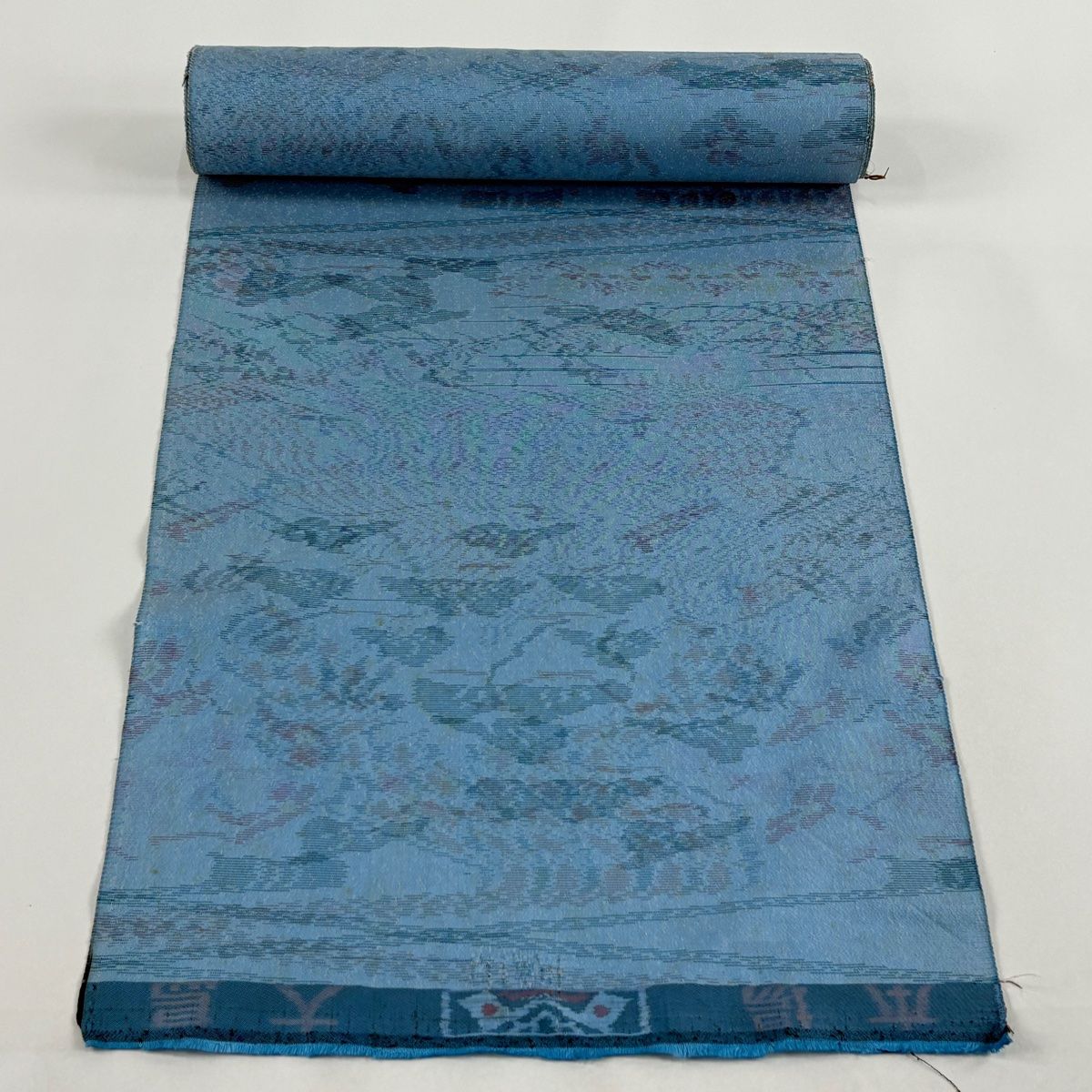 反物 秀品 紬 松 幾何学模様 水色 正絹