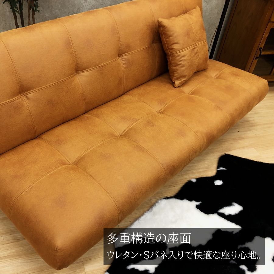 ソファーベッド　オレンジ　ソファ　レザーファブリック　新品 谷村実業 2分割ソファベッド オレンジ ファブリック ソファ