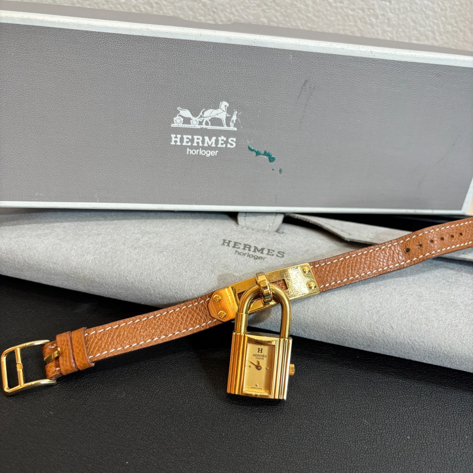 ΩP03258 大人気！HERMES エルメス 腕時計 ケリーウォッチ ブラウン 箱 