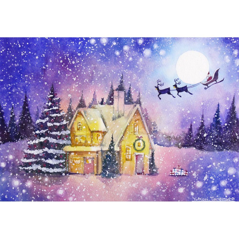 理解 月兎-Tsukito-︎︎さま 原画 聖夜の静けさ SMサイズ 水彩画 2730 革新的な