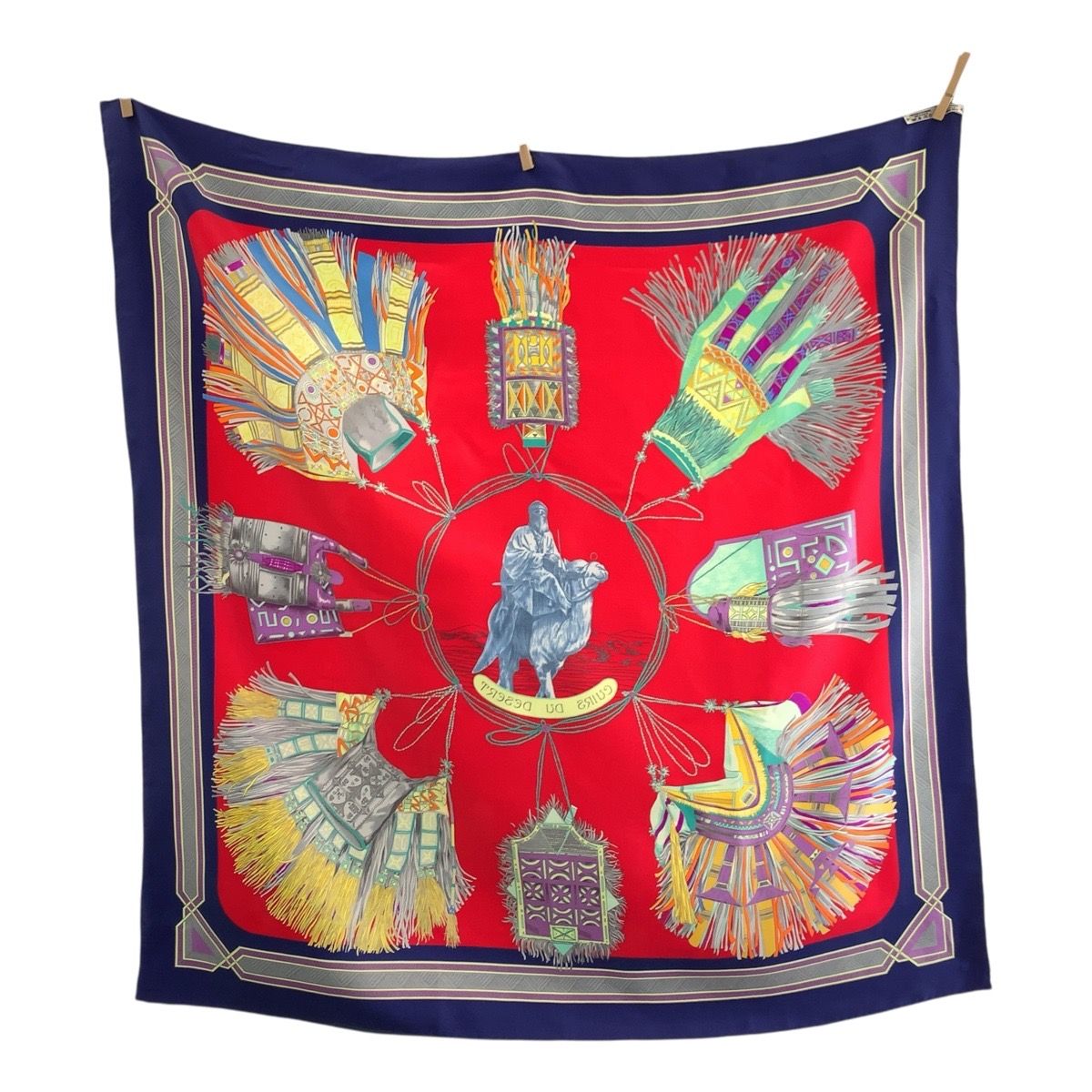 HERMES エルメス CUIRS DU DESERT カレ90 レッド ブルー マルチカラー