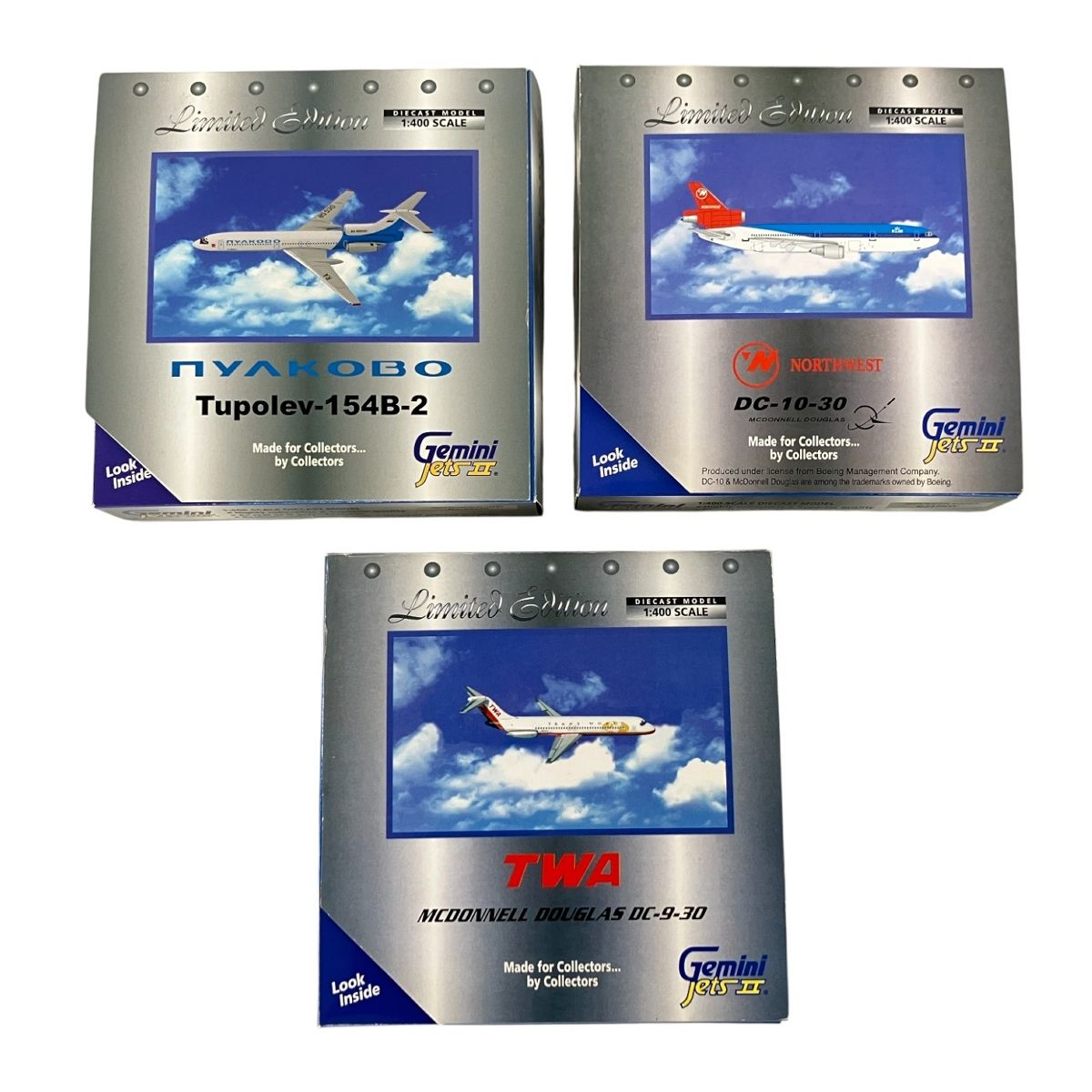 Gemini Jets II 1|400 Limited Edition TWA DC-9-30 | NORTHWEST DC-10-30 | NYAKOBO Tupolev-154B-2 航空模型 3点セット K10475592