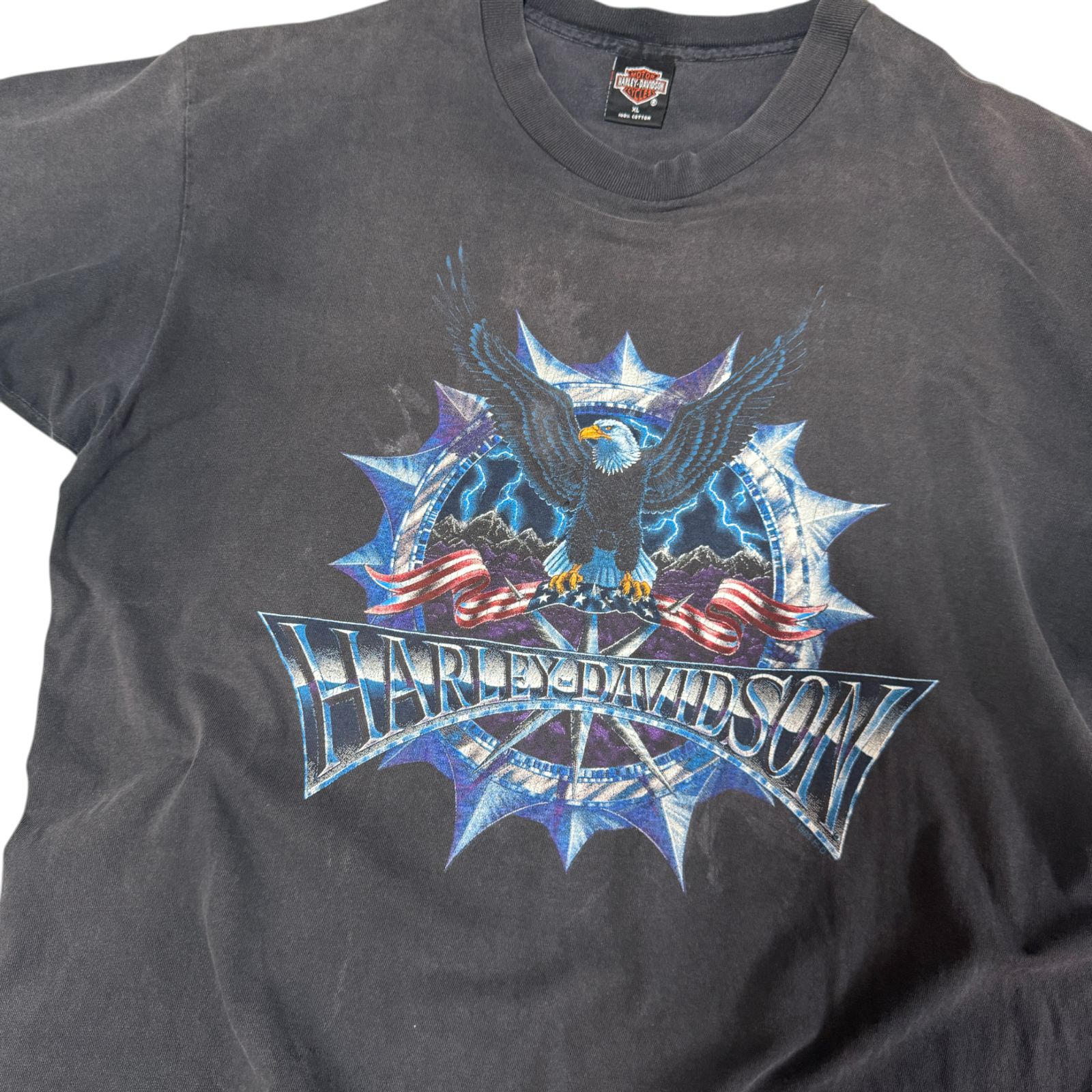 【Harley-Davidson】XL Tシャツ 鬼フェード サンダー イーグル 90s ハーレーダビッドソン イーグル サンダー 鬼フェード Tシャツ XL