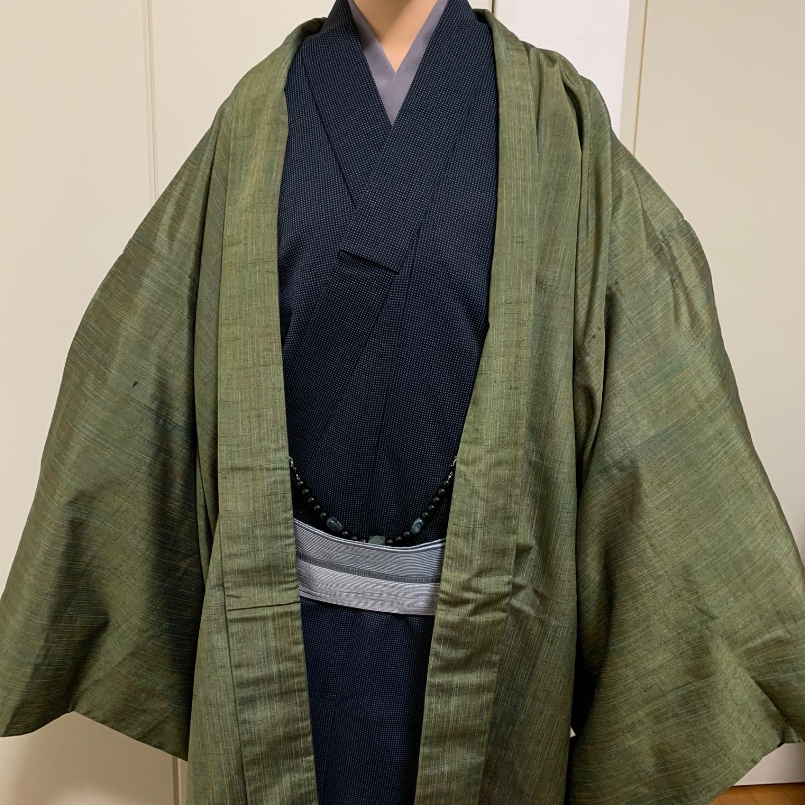 R-1444 紳士 長羽織 紬 裄82センチ 身丈 背 92センチ 男性用 羽織ひもは付きません