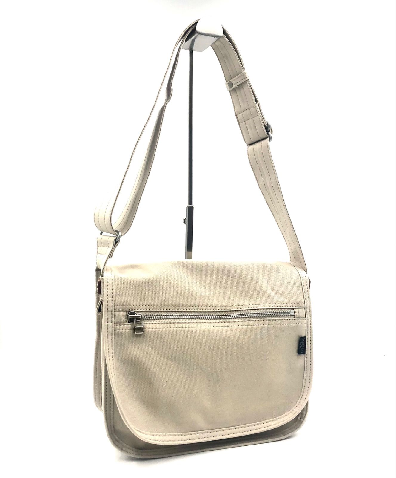 現行 PORTER ポーター NAKED ネイキッド ショルダーバッグ メッセンジャーバッグ コットンサージキャンバス 斜めがけ クロスボディ ライトベージュ シルバー金具 吉田カバン