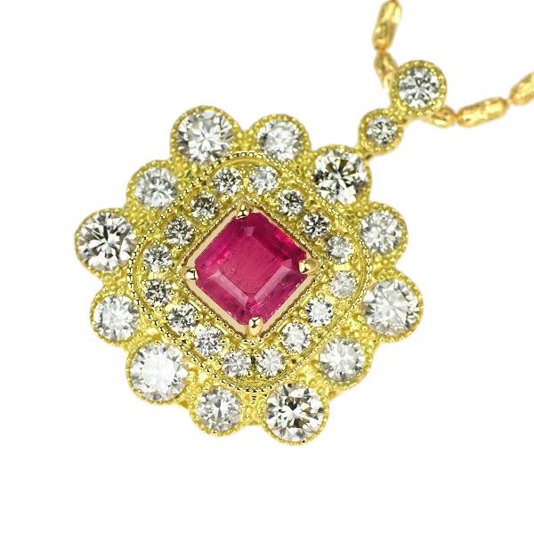 K18YG レッドベリル ダイヤモンド ペンダントネックレス 0.356ct