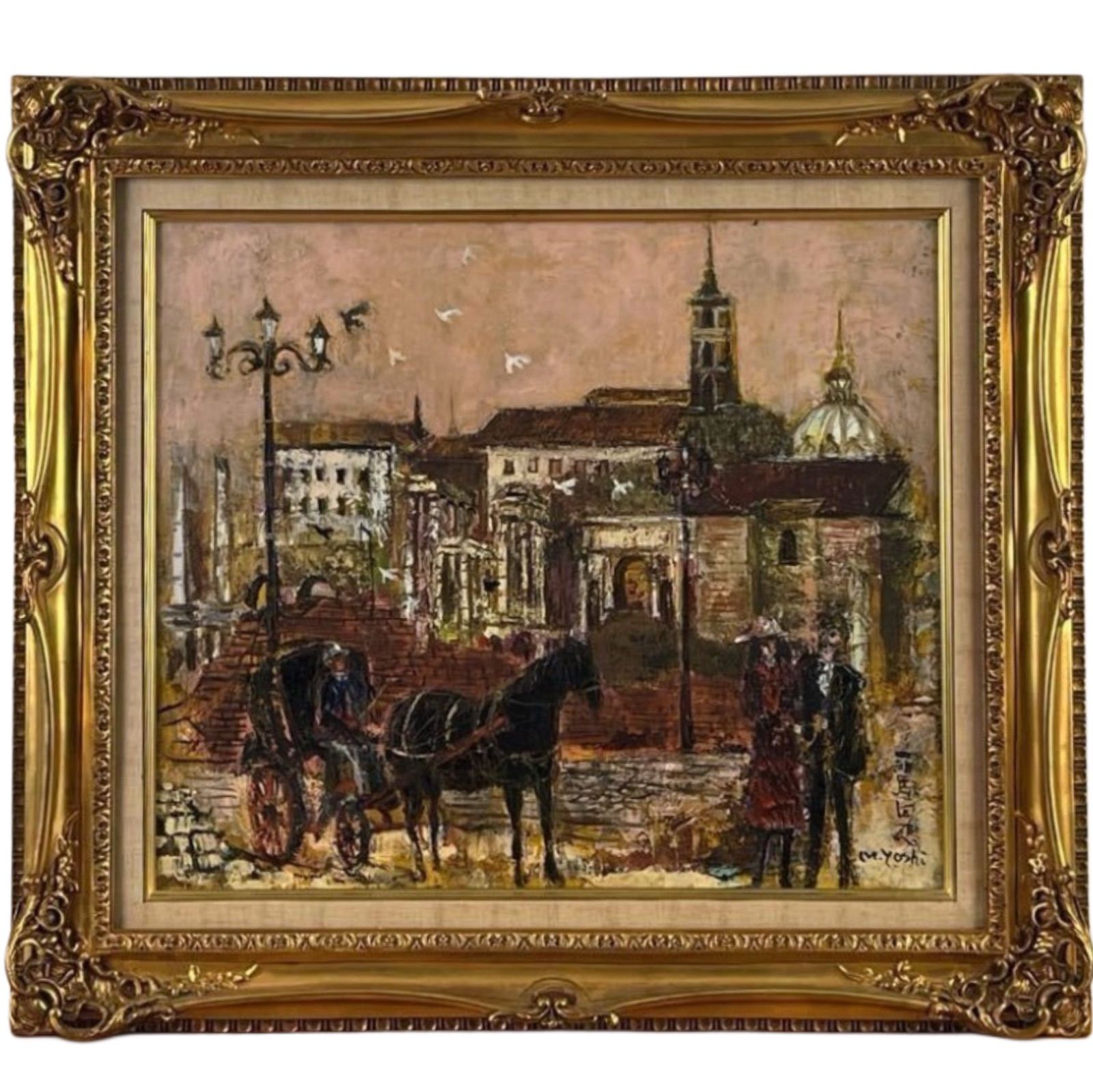 豪華額装　油彩 10号 水辺の風景 ヨーロッパ　洋画　風景画　ヨーロピアン 豪華額装 油彩 10号 水辺の風景 ヨーロッパ 洋画 風景画 ヨーロピアン