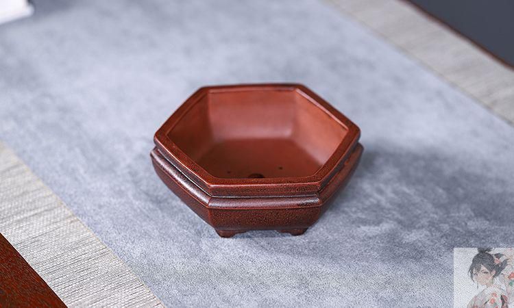 六角鉢  紫砂の鉢  盆栽鉢 植木鉢 小品盆栽鉢 大品盆栽鉢 盆栽鉢 植木鉢 小品盆栽鉢 大品盆栽鉢 （緑紋八角鉢 盆栽鉢
