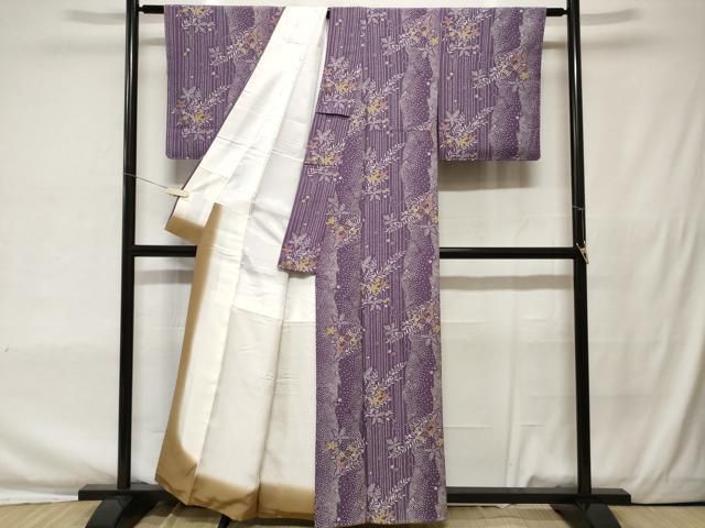 平和屋着物□上質な小紋 草花文 反端付き 正絹 逸品 未使用