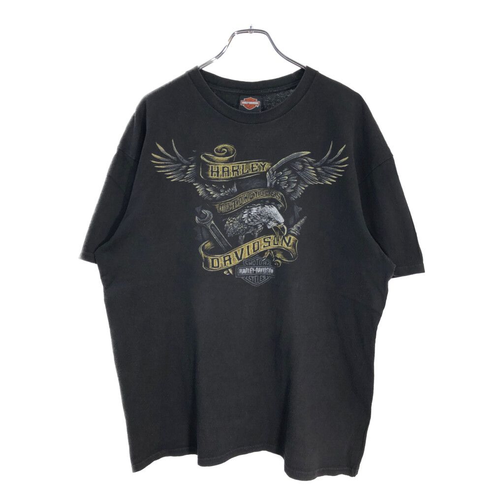 HARLEY DAVIDSON ハーレーダビッドソン 半袖Ｔシャツ モーターサイクル イーグル ブラック メンズ XL 古着 U1927