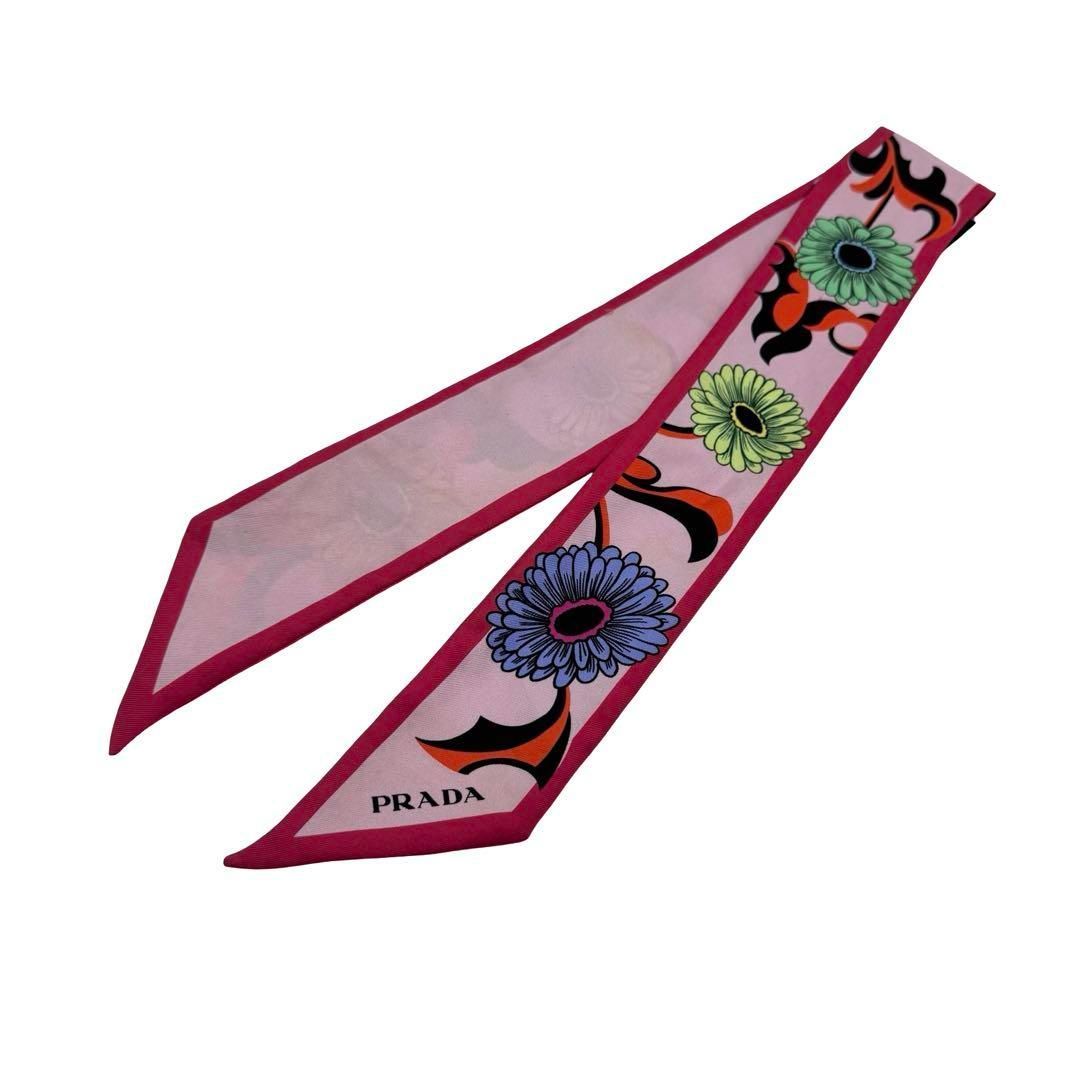 PRADA プラダ 花柄 フラワー リボンスカーフ シルク ピンク Made in Italy レディース