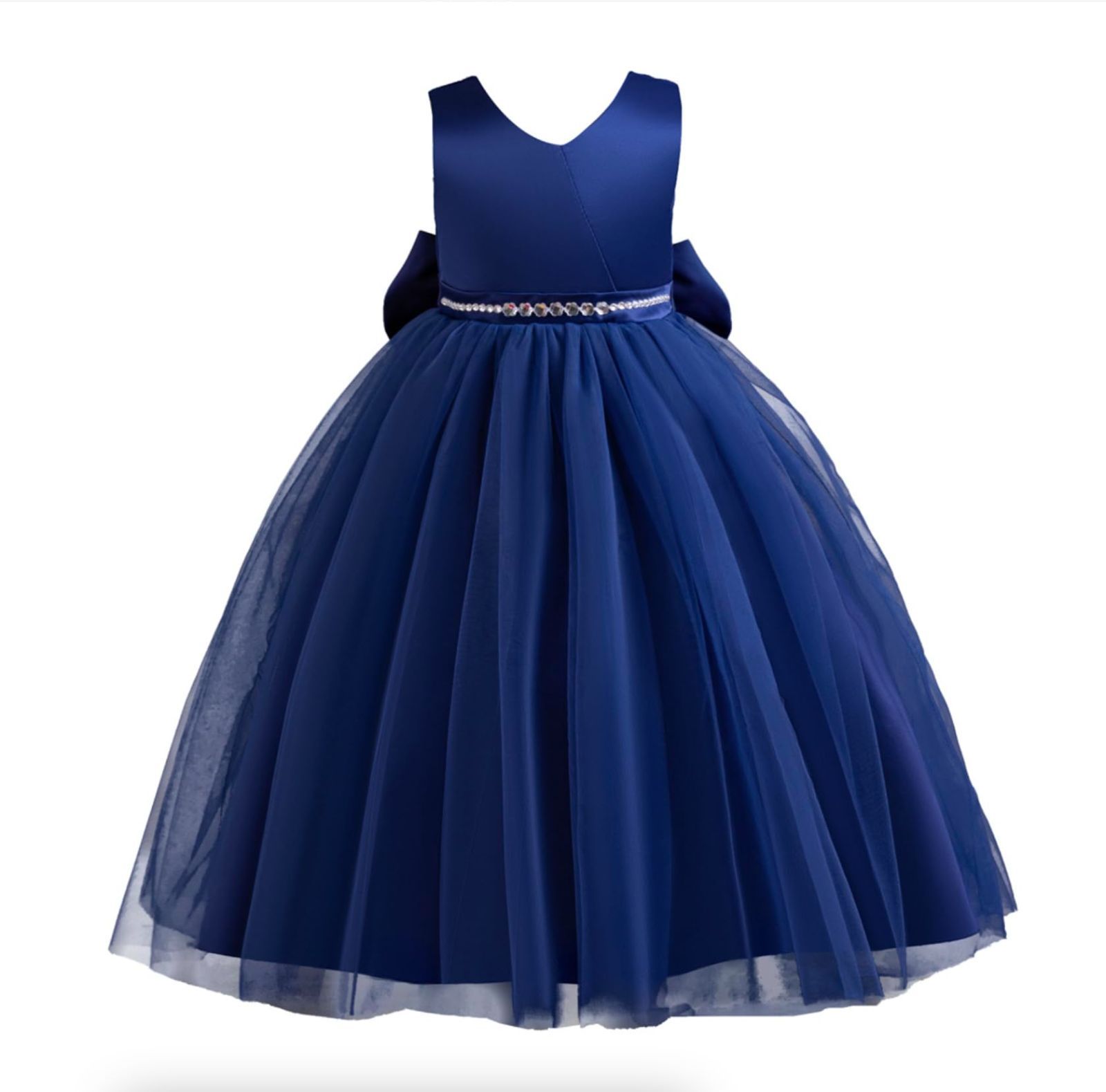 Size:160_Color:1/ネイビー [MOE2HUO] 子供ドレス 女の子ドレス 蝶結び姫のドレスワンピース 子供ピアノ 誕生日ショー出演ロングウェア 花童誕生日 ドレス 演奏会 フォーマル ドレス スカート (1/ネ