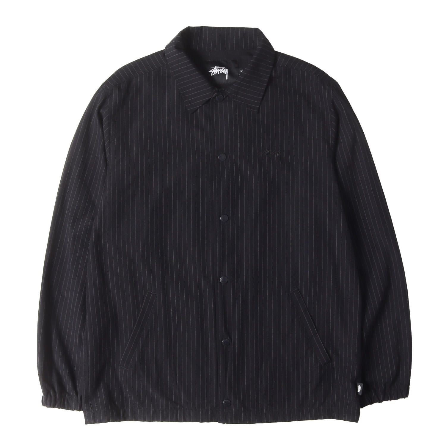 STUSSY ステューシー ジャケット ブラック 黒 サイズ:M | ストックロゴ ストライプ コーチジャケット | アウター ブルゾン 上着【メンズ】【】