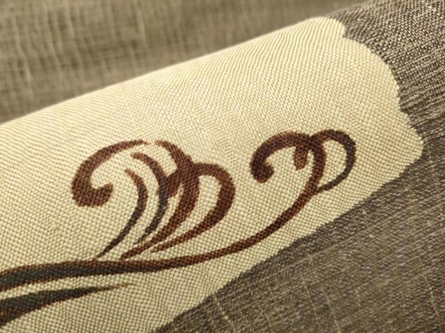 平和屋着物○九寸名古屋帯 紬地 柿渋染め 蔦の葉文 金糸 正絹 逸品  