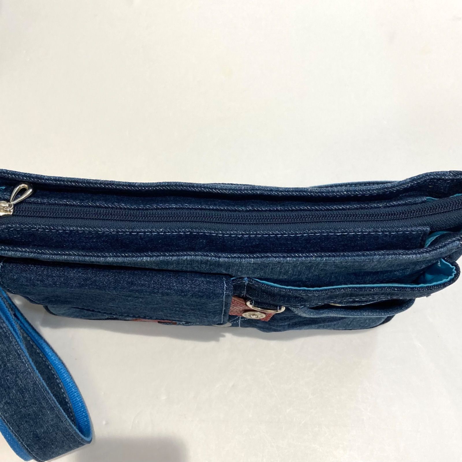 ichinoi イチノイ 京都一の井 リメイクデニム ショルダーバッグ パッチワーク ロゴ入り 参考定価¥38500 ブルー レッド レディース ゴーゴー古着マルイ草加店2250