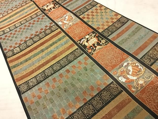平和屋着物◎六通柄袋帯 段箔正倉院文 金糸 正絹 逸品