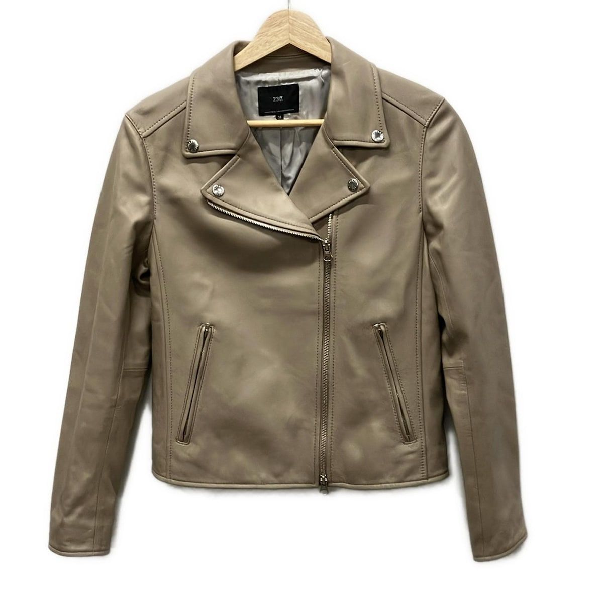 【23区】ラム レザージャケット ノーカラー 38 ブラウン 23区】ラム レザージャケット ノーカラー 38 ブラウン 23区