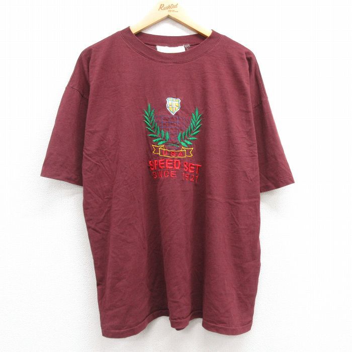 XL/古着 半袖 ビンテージ Tシャツ メンズ 90s スケボー USAロゴ 刺繍 大きいサイズ コットン クルーネック エンジ spe 23aug17 中古