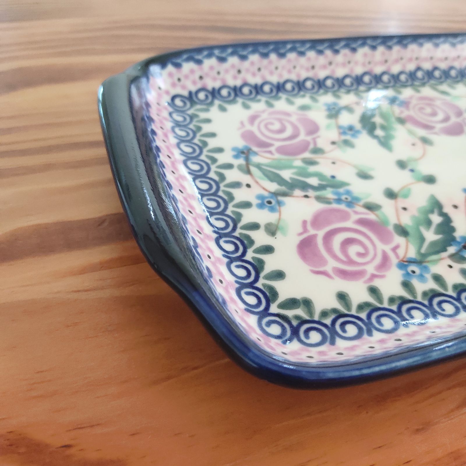 14cm×31cm 長方形のプレート 紫のバラ模様 ミレナ社 ポーランド食器  