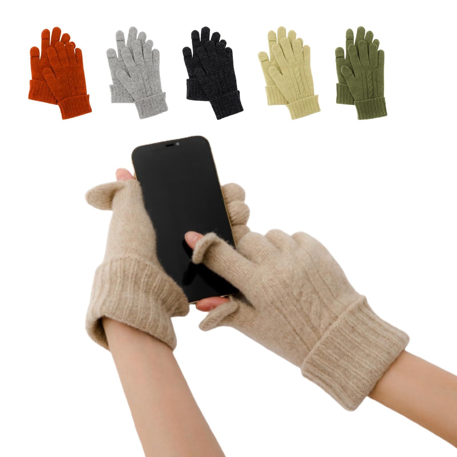 【色: ベージュ】[Milieu] スマホ手袋 手袋 ウール 100% 指紋認証