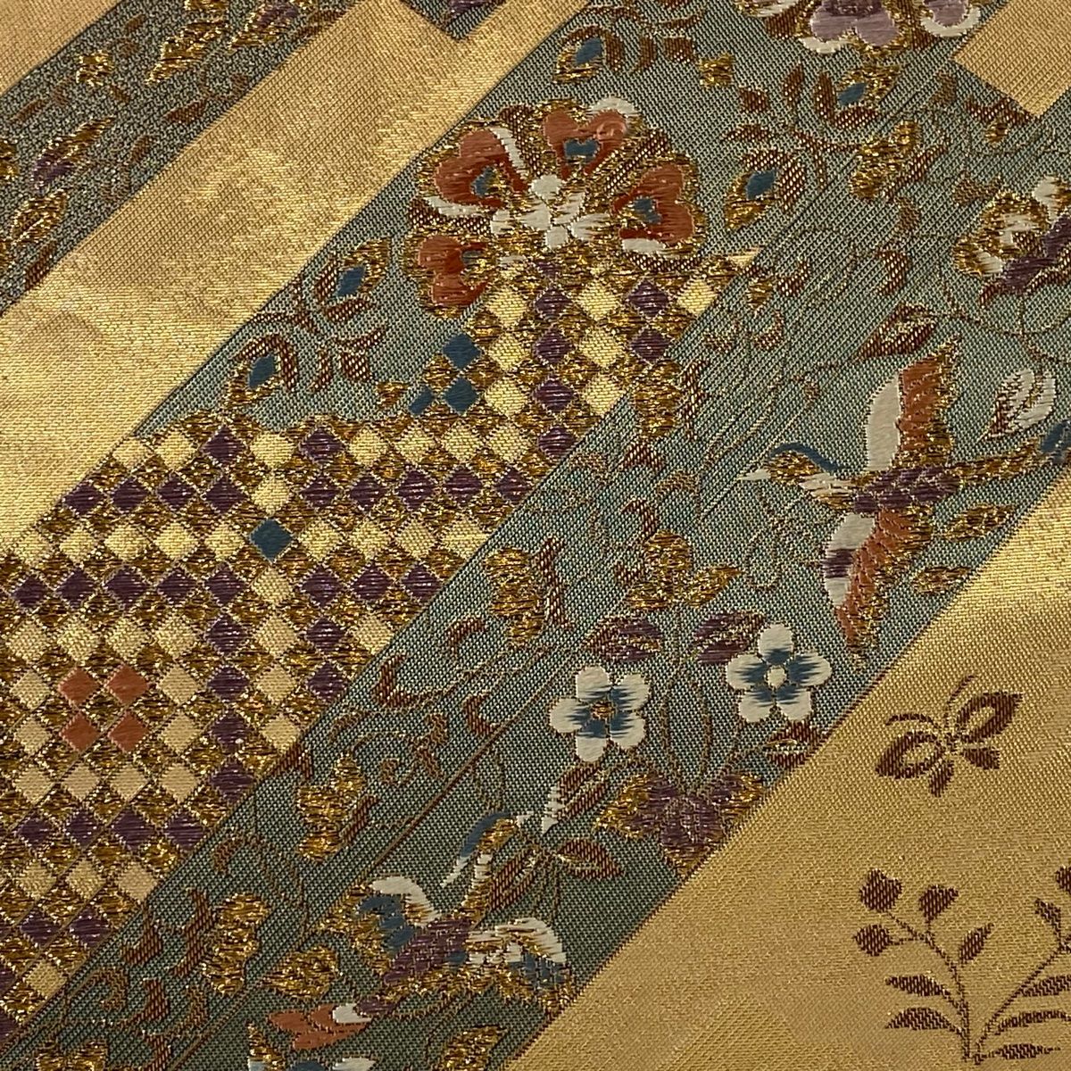プレゼントを選ぼう！ 袋帯 美品 秀品 花鳥 金銀糸 箔 金色 六通