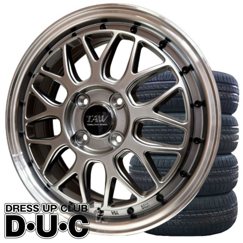 特注 15インチアルミホイールタイヤセット 軽自動車用 レオウィングFM9 15-5.0 45 メタルシルバー ブラックピアスボルトVer 段リム 165 50R15 165 55R15