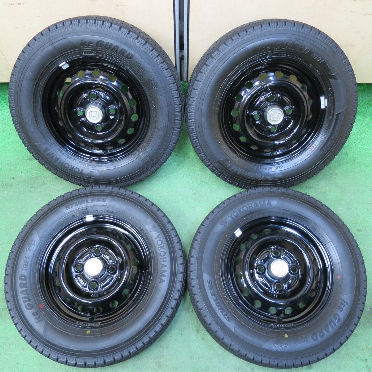 超バリ溝 21年 キレイ ほぼ10分 ホンダ アクティ 純正 スチール 145 80R12 80 78N スタッドレス ヨコハマ アイスガード iG91 12インチ PCD100 4H 5022605イス