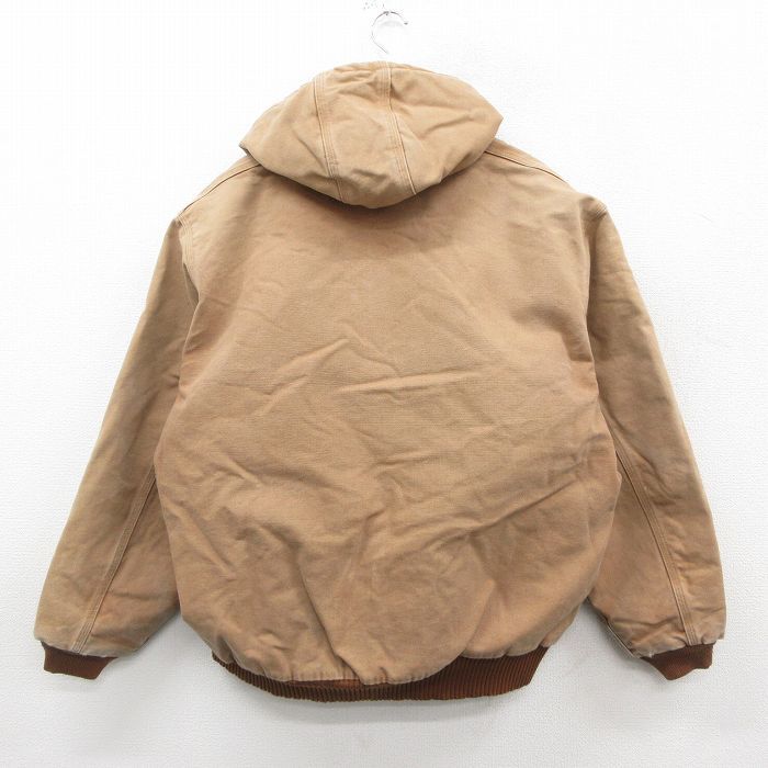 XL 古着 カーハート 長袖 アクティブ ジャケット パーカー メンズ 90s ワンポイントロゴ ダック地 大きいサイズ ベージュ系 カーキ 内側キ