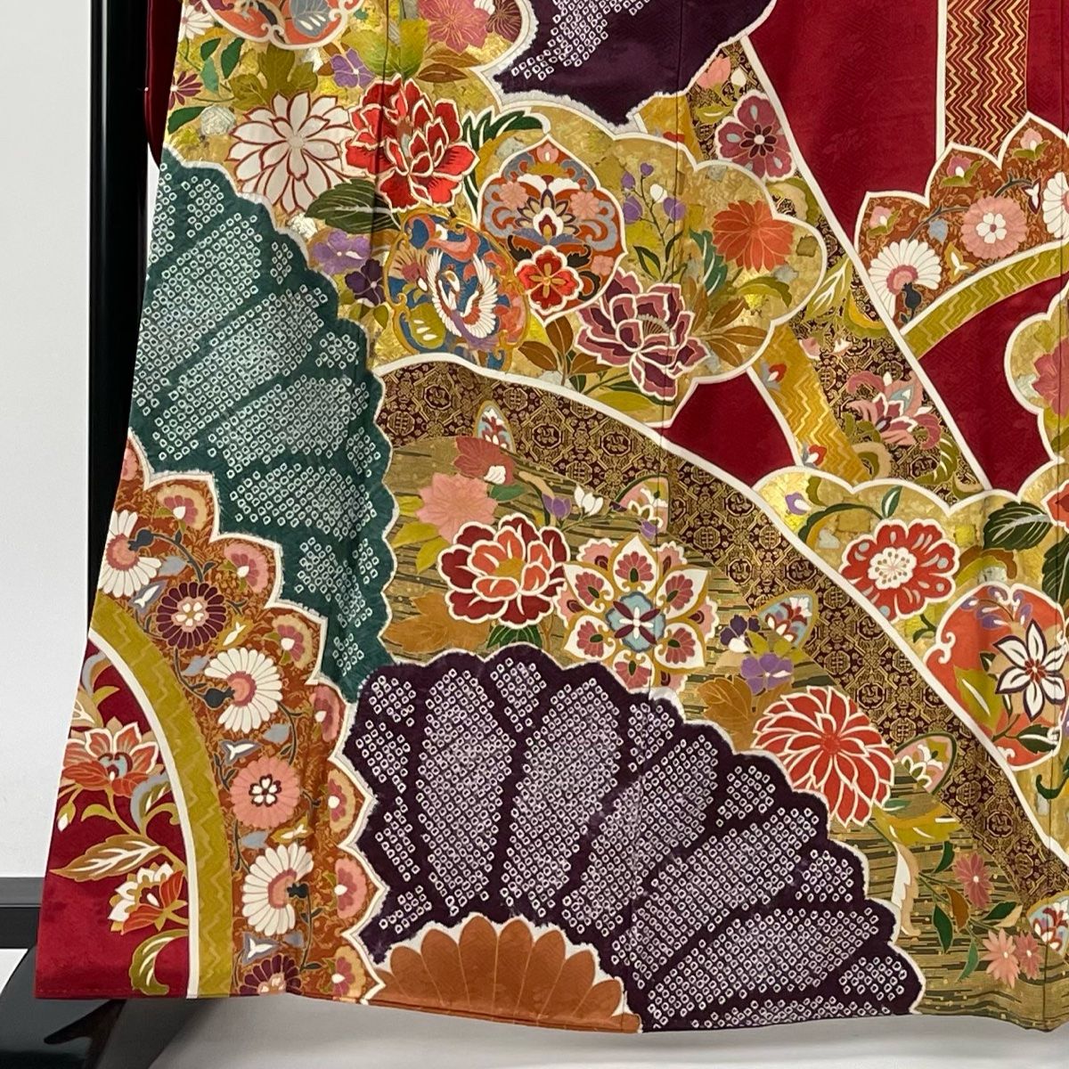振袖 身丈164cm 裄丈66.5cm M 袷 花 絞り 金糸 黄緑色 正絹 秀