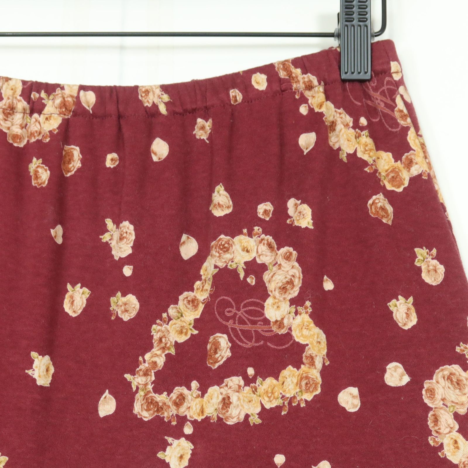 ピンクハウス☆ローズ柄のギャザースカート 赤紫系 裾段々フリル