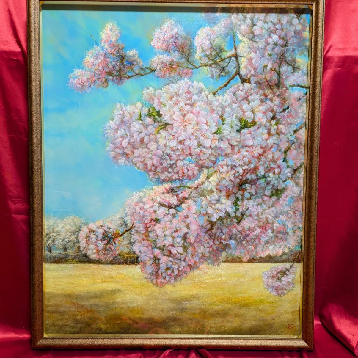桜風景画 painterTMK 真筆 油絵風景画 河津桜 インテリア 油絵