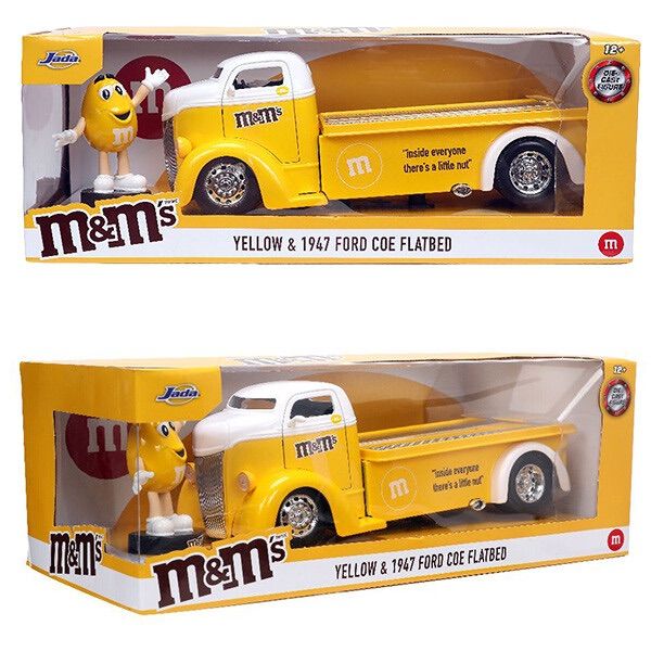新品 🇺🇸 JADA TOYS 1:24 M&M’S YELLOW & 1947 FORD COE FLATBED  ミニカー  エムアンドエムズ イエロー チョコレート フィギュア フォード アメリカン雑貨 コレクション