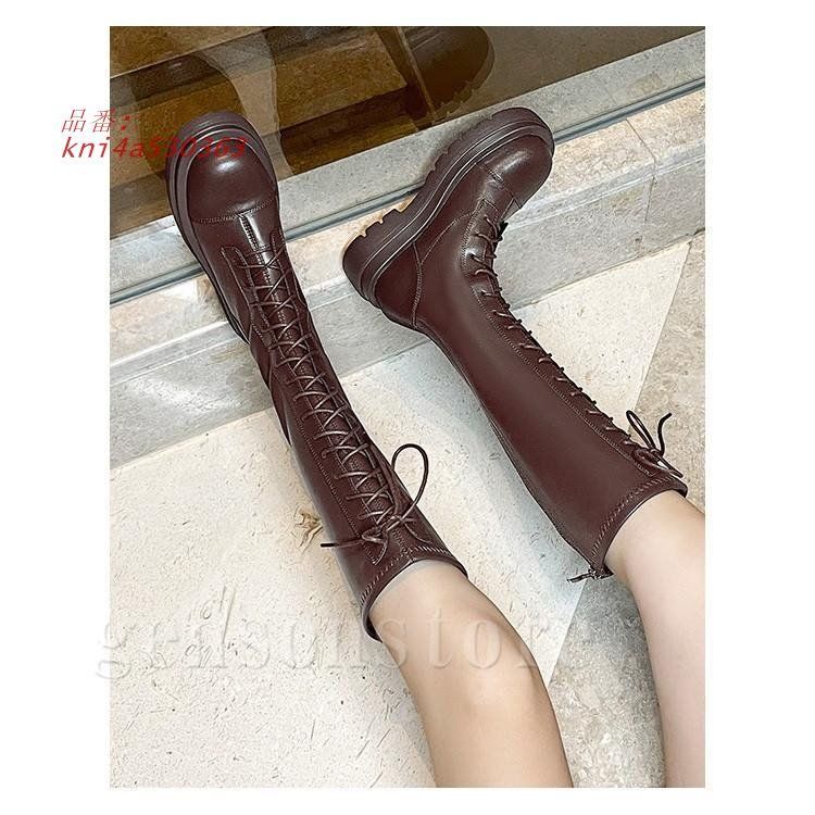 優しい ロングブーツ ストレッチ 厚底 幅広 レディース 編み上げ 疲れにくい ブーツ ジョッキーブーツ 美脚 レザー 秋冬 レースアップブーツ 太ヒール 厚底靴 ロング kni4a530363 教育する