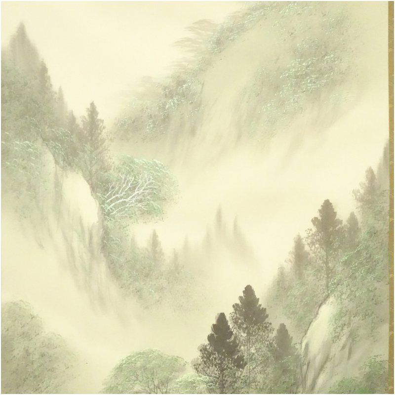 吉村舞堂筆 水墨山水 肉筆絹本掛軸（共箱） 掛け軸 床の間 書 おしゃれ