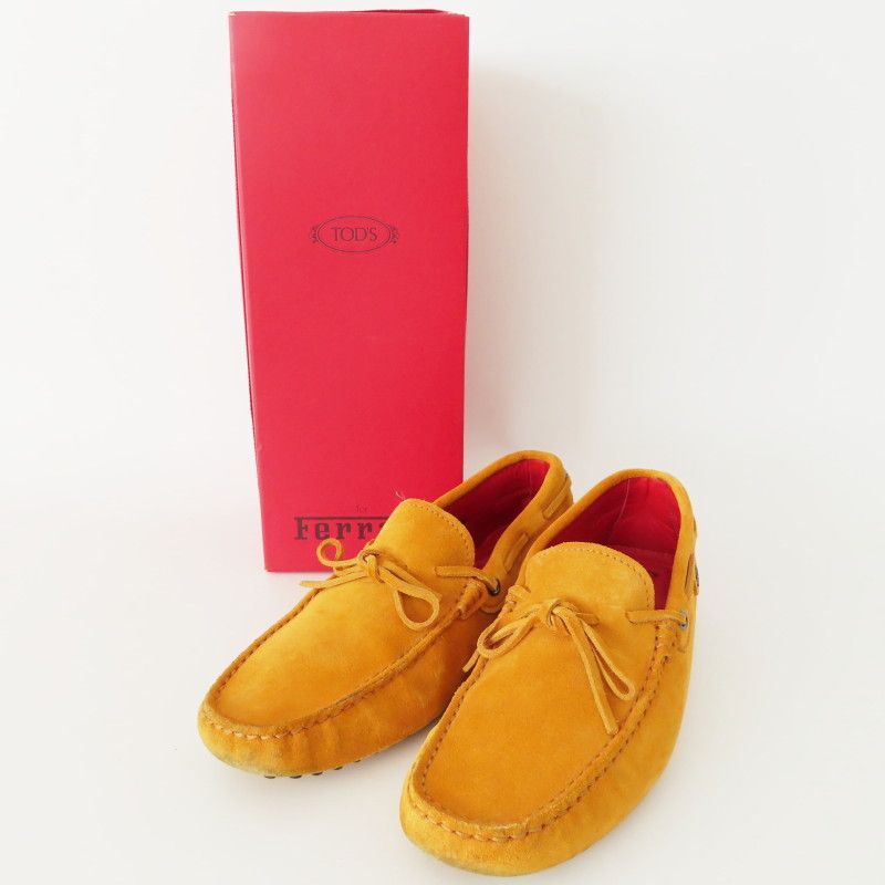 K02-k005 TOD’SxFerrariトッズxフェラーリ コラボ スエード ドライビングシューズ モカシン 6 1/2 イエロー/レッド