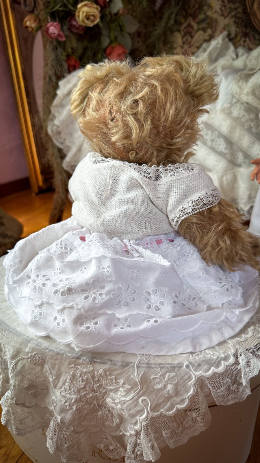 0225E フランスアンティーク ブロカント 布花 花冠 ドールやテディベア