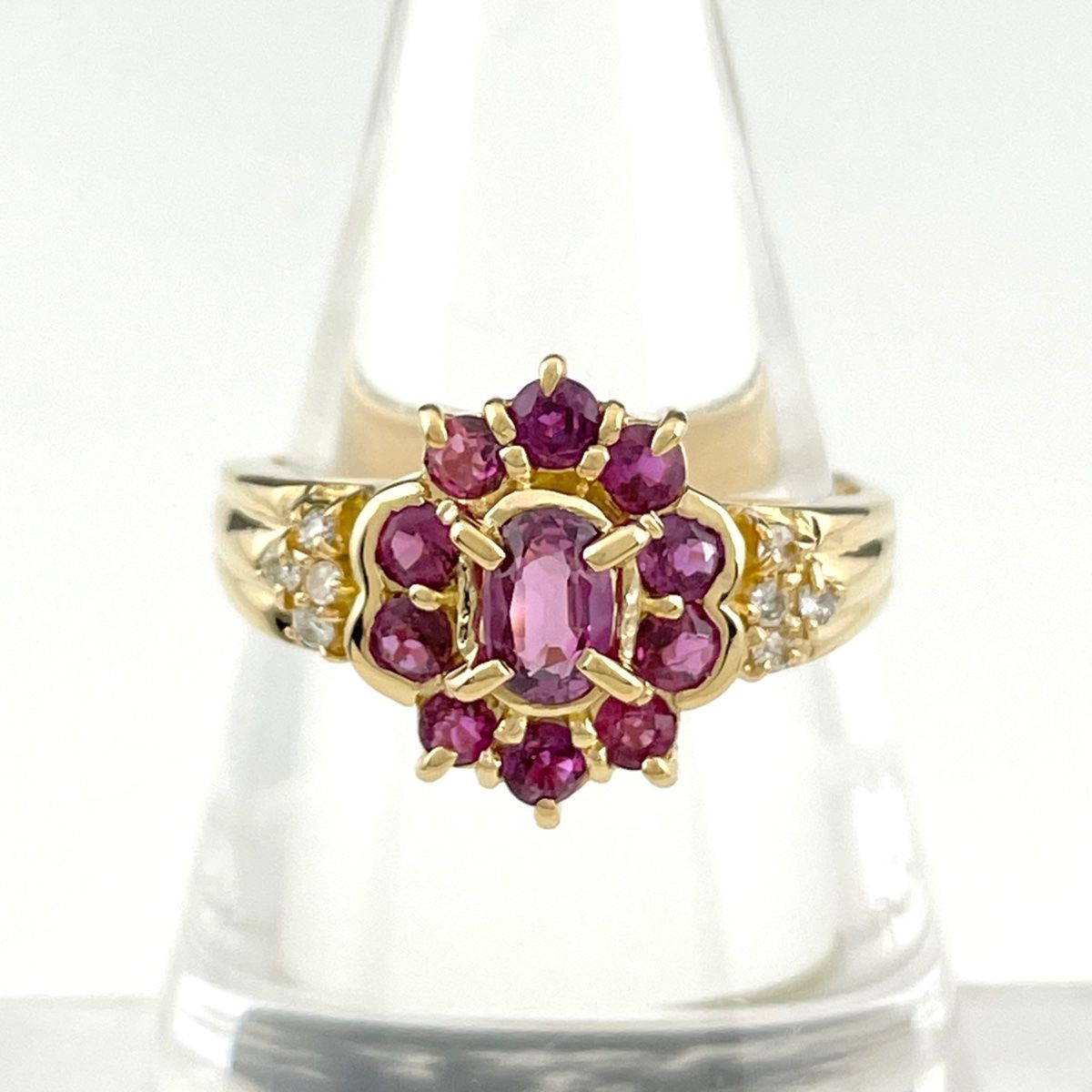 リングK18 Flower Ruby Diamond Ring yellow Gold