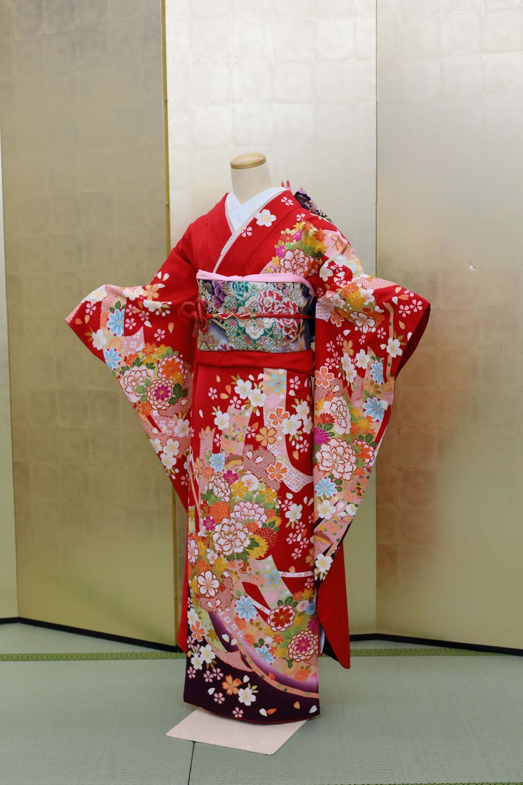 美品 正絹振袖7点セット【赤×熨斗柄】Lサイズ - メルカリ