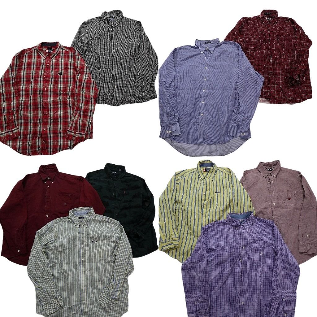 古着卸 まとめ売り チャップス 長袖シャツ 10枚セット (メンズ XL ) ストライプ 黄色 紫 無地系 ボタンダウン 赤 緑 総柄 中古 古着 MX7004