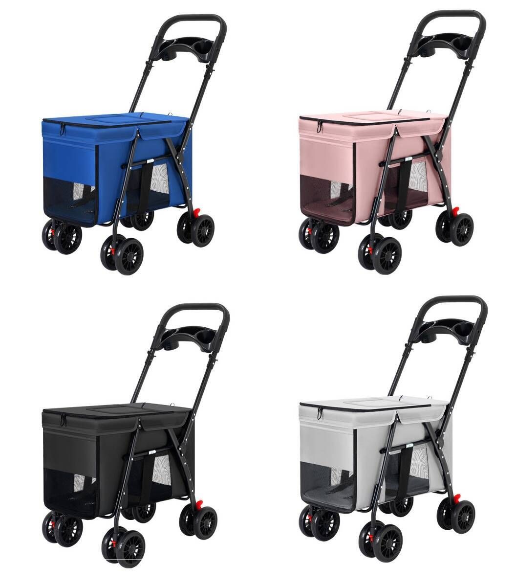 新入荷 ペットカート 折りたたみ 軽量 ペット 4輪 ホルダー 収納 耐荷重15kg 中型犬 小型犬 介護用 散歩用 犬 猫 カート シニア犬 ピンク STEELWINDOWSANDDOORS_COM