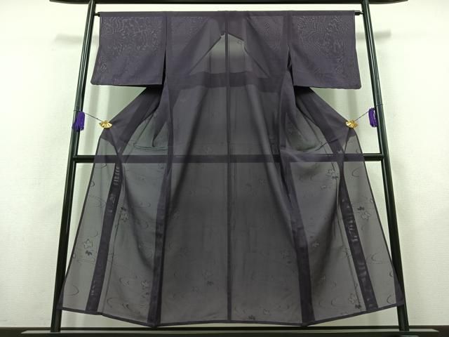 平和屋着物 夏物 色無地 絽 流水地紋 深紫色 正絹 AABB9202jh