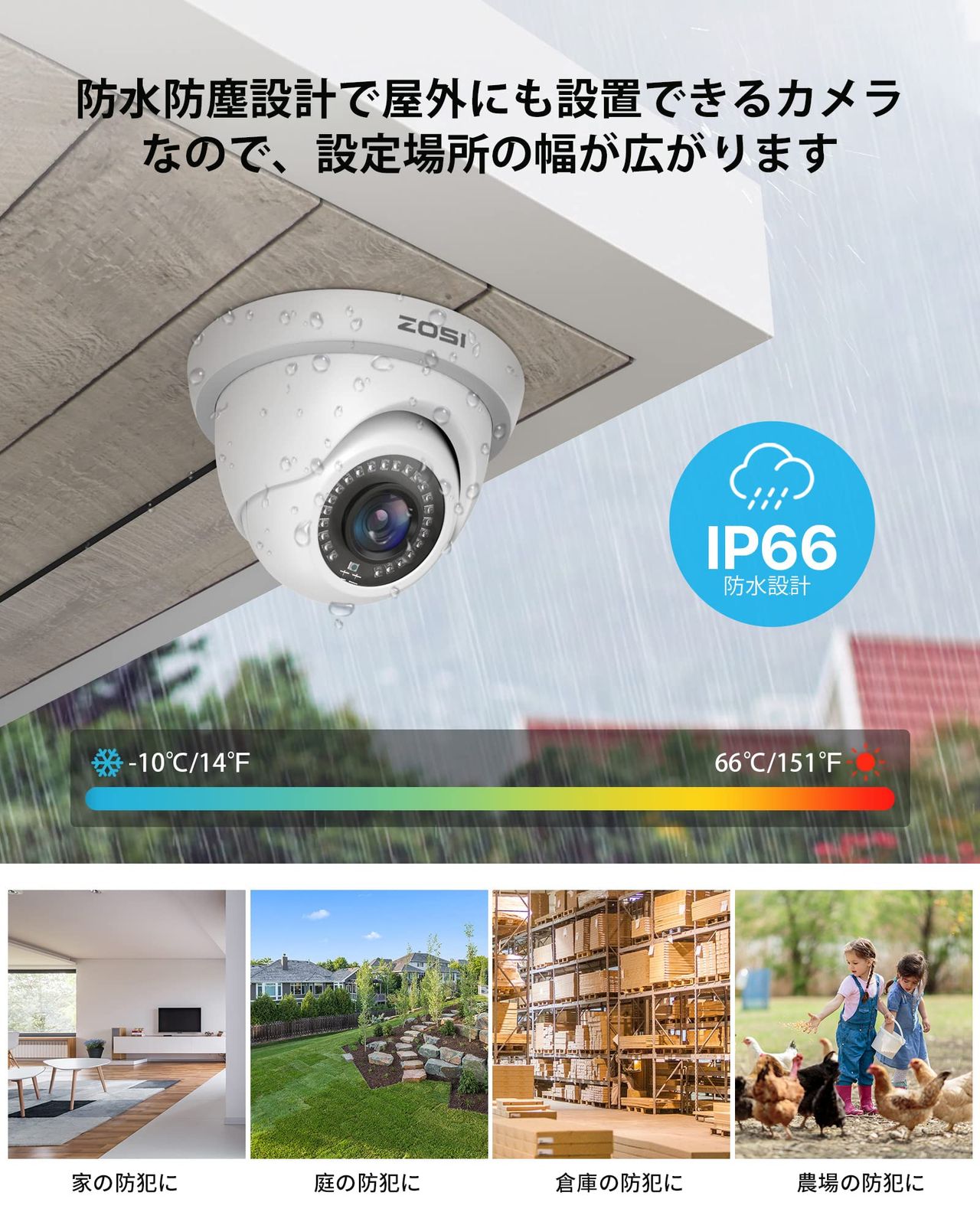 赤外線搭載 200万画素 IRカットフィルター搭載 4台セットフルハイビジョン1080P 防犯カメラセット 屋外屋内設置可 ZOSI BRIGHTFACE_UK