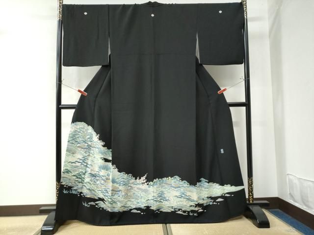 平和屋着物●本加賀友禅作家 金津五雄 豪華黒留袖 遠山松竹梅風景文 暈し染め 正絹 CAAW8029yc