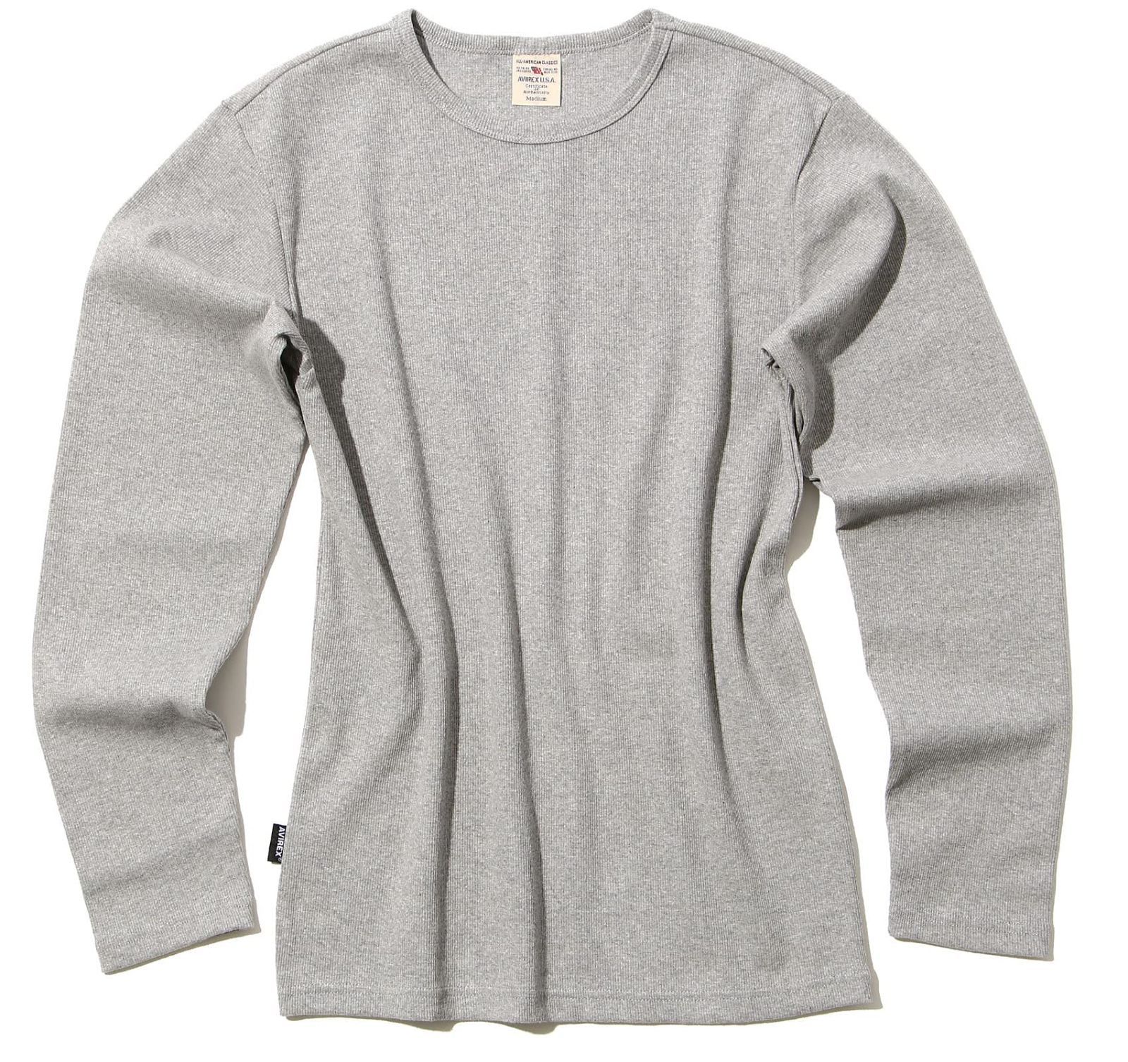 L_14 GREY [アヴィレックス] ロンT デイリー クルーネック リブTEE (抗菌) (防臭) DAILY RIB CREWNECK TEE 6153481 メンズ