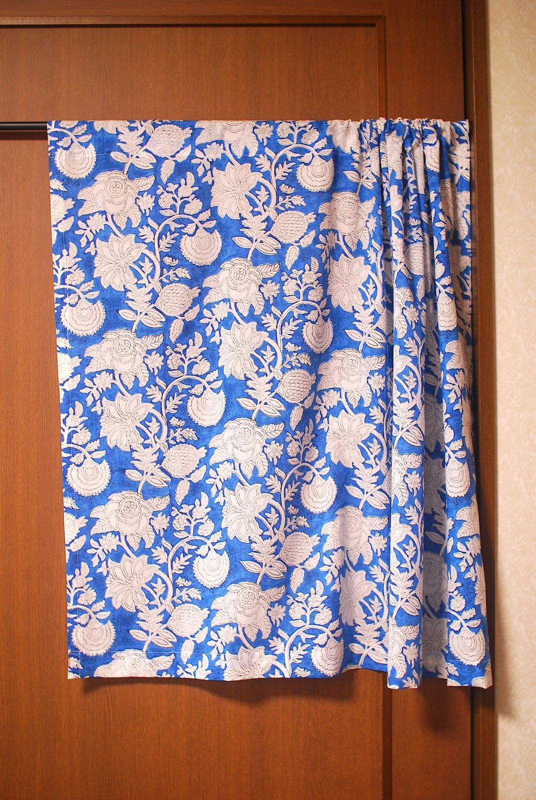 カフェカーテン のれん 綿素材 ブロックプリント