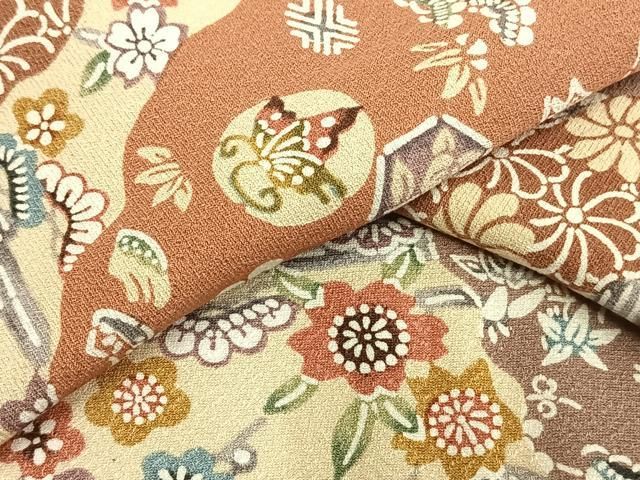 平和屋着物▽上質な小紋 単衣 手描き 草花文 正絹 逸品