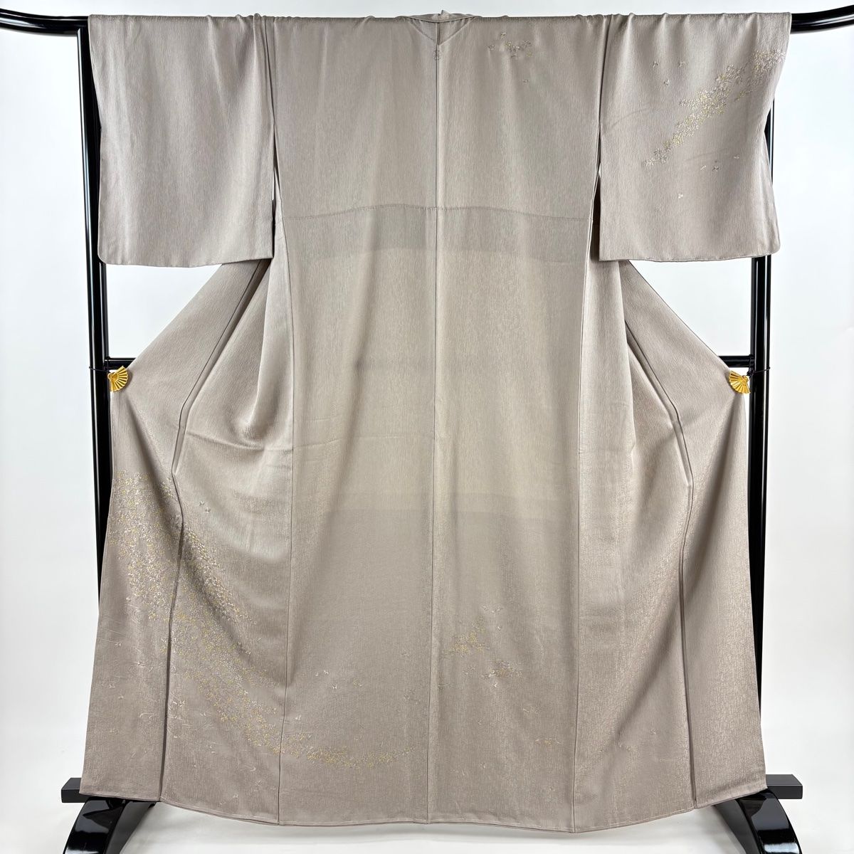 訪問着 身丈162.5cm 裄丈70cm L 袷 枝花 流水 金糸 刺繍 薄小豆 正絹 秀品 一つ紋