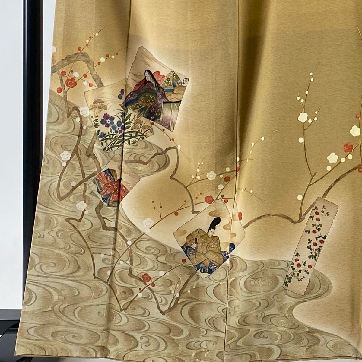 付下げ 身丈160.5cm 裄丈66.5cm M 袷 樽本伊勢蔵 落款 色紙 流水 金銀  